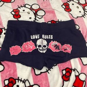 y2k 2000s love rules skulls and roses nobo booty shorts